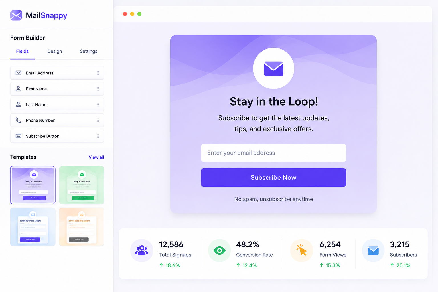 Email signup form builder preview
